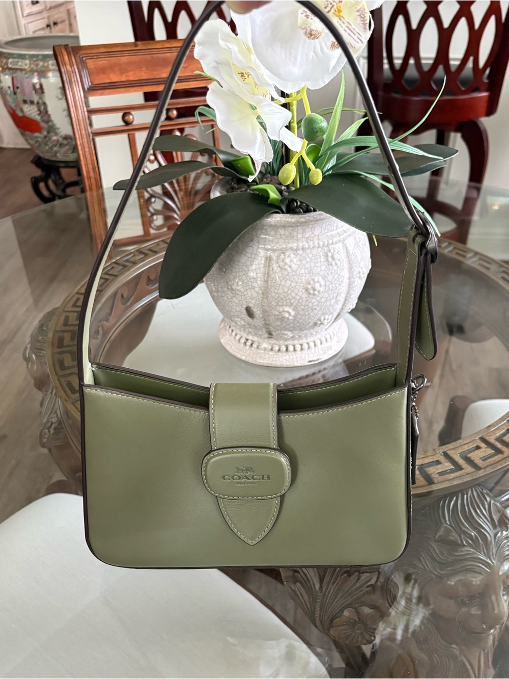 🤍🤍COACH ELIZA SAGE REFINED CALF LEATHER SHOULDER BAG!🤍🤍